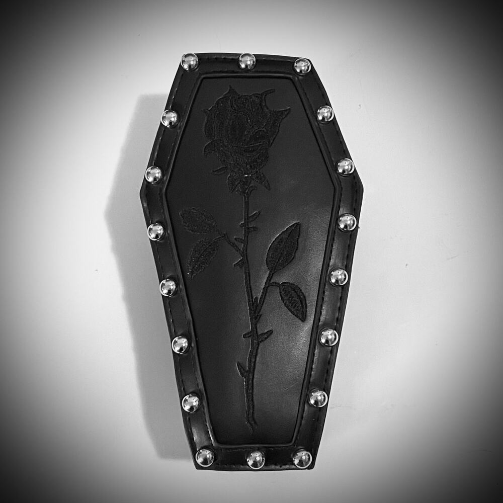 Edgy Goth Stud Chic Punk Coffin Rose Crossbody Hand & Shoulder Bag Purse
